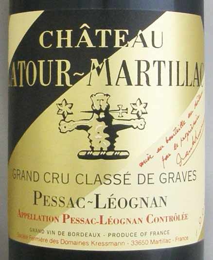 1999年 シャトー ラトゥール マルティヤック CHATEAU LATOUR MARTILLAC 