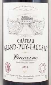 2003年シャトー　グラン　ピュイ　ラコスト CHATEAU GRAND PUY LACOSTE