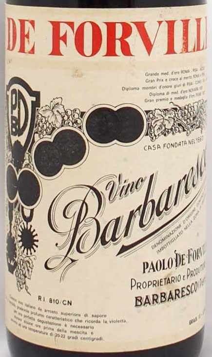 1969年 バルバレスコ　赤　ワイン 完売】1969年 バルバレスコ パオロ・ド・フォルヴィレBARBARESCO PAOLO