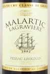 2002年シャトー　マラルティック　ラグラヴィエール CHATEAU MALARTIC LAGRAVIERE