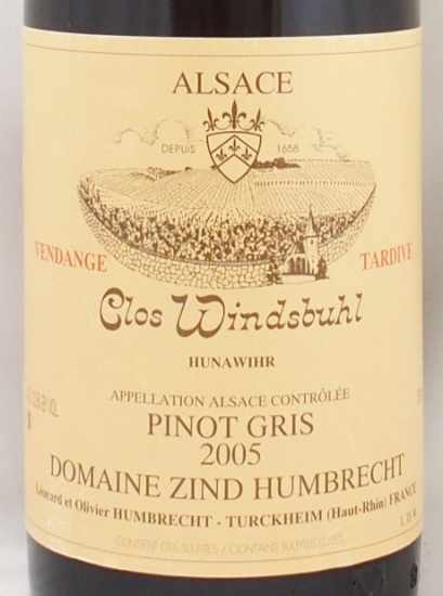 2005年 ピノ グリ クロ ウィンズビュル ヴァンダンジュ タルディヴ ドメーヌ・ツィント・フンブレヒトPINOT GRIS CLOS  WINDSBUHL VENDANGE TARDIVE DOMAINE ZIND HUMBRECHT の販売[ヴィンテージワインショップのNengou-wine.com]